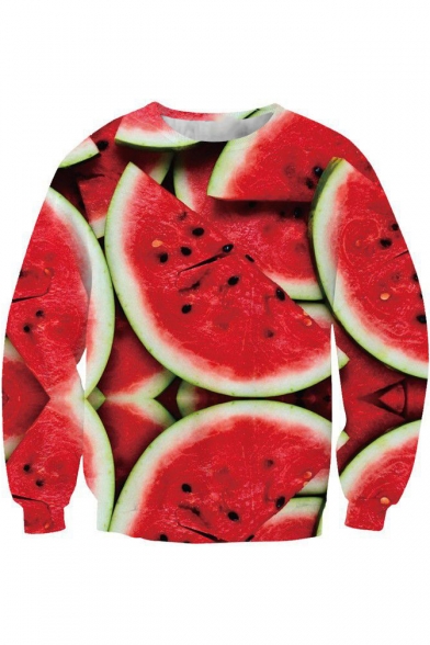New Arrival 3D Watermelon Printed Round Neck Long Sleeve Oversize Sweatshirt