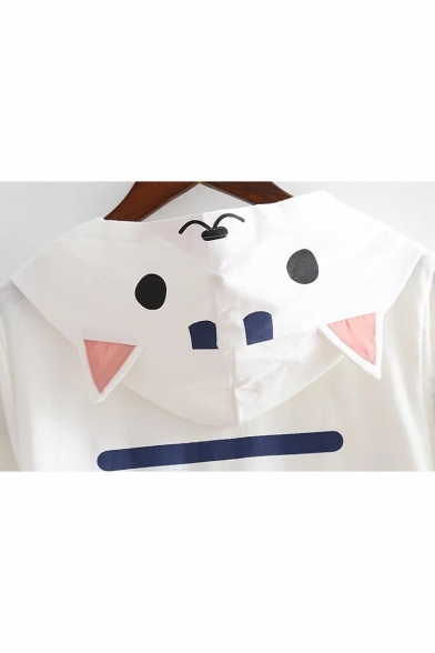 Summer's Fresh Cartoon Cat Printed Hooded Short Sleeve Casual Cotton Tee