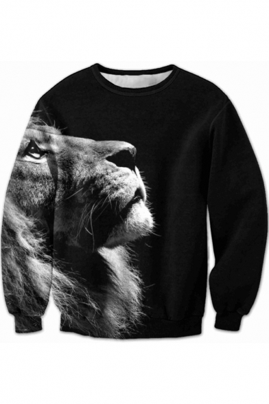 New Arrival 3D Lion Printed Round Neck Long Sleeve Unisex Oversize Sweatshirt