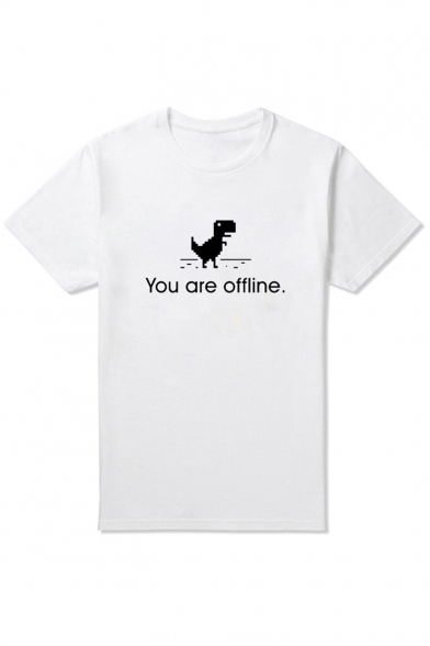 Funny Dinosaur You are Offline Graphic Printed Short Sleeve Round Neck Tee