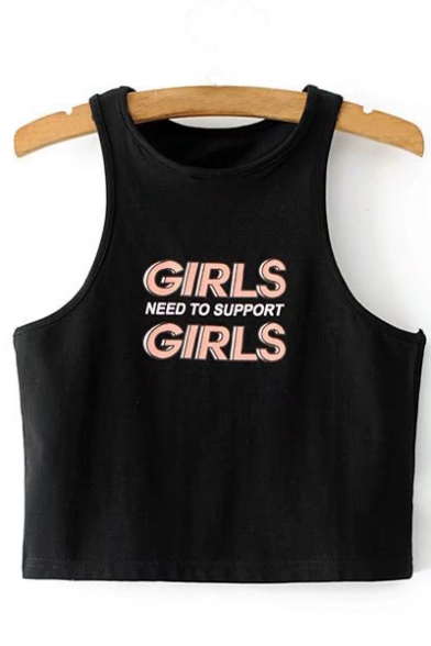 Funny GIRLS NEED TO SUPPORT GIRLS Letter Printed Sleeveless Cropped Tank