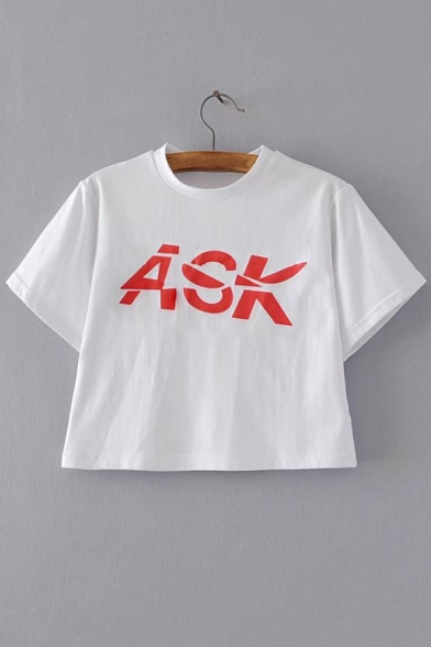 Hot Fashion Letter Printed Round Neck Short Sleeve Cropped T-Shirt