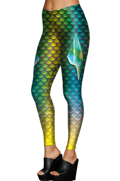 New Arrival Fashion Fish Scale Printed Skinny Comfort Leggings