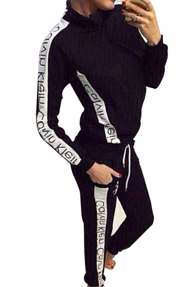 New Fashion Letter Printed Long Sleeve Zip Up Coat with Sports Loose Pants