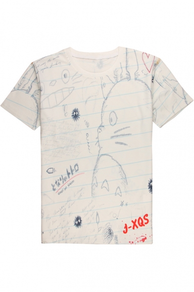 

New Stylish Cartoon Graffiti Pattern Round Neck Short Sleeve Casual Tee, LC441161