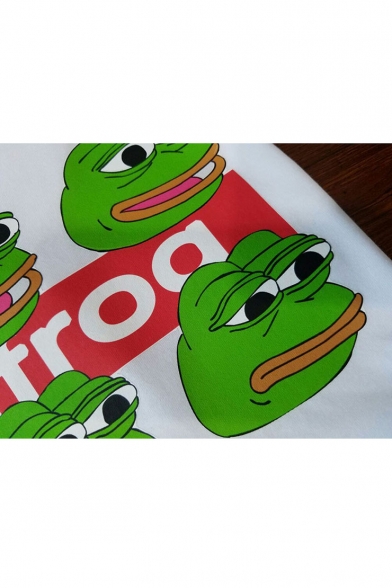 Interesting Sad Frog Cartoon Printed Short Sleeve Round Neck Graphic Tee