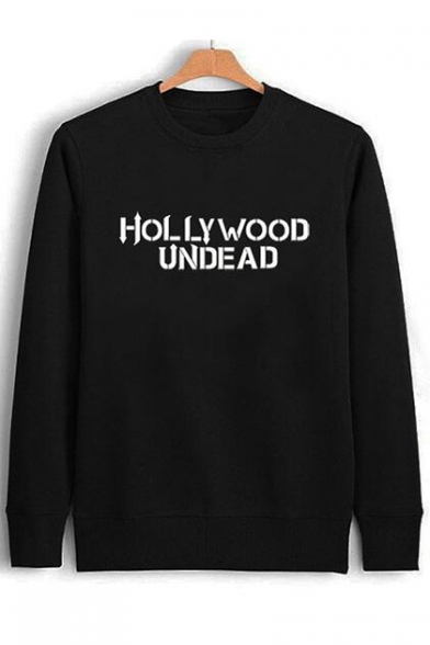HOLLYWOOD UNDEAD Letter Printed Long Sleeve Round Neck Simple Pullover Sweatshirt