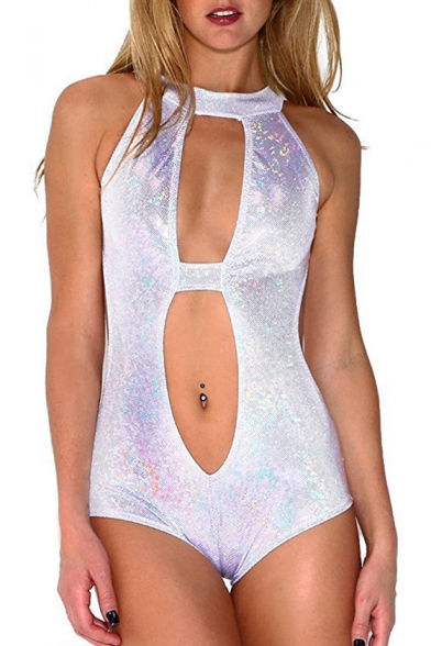 New Arrival Round Neck Sleeveless Hollow Out Fashion Sequined One Piece Swimwear