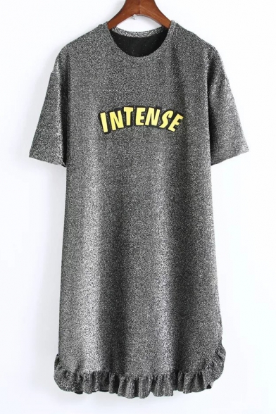 New Fashion Shiner Letter Printed Round Neck Short Sleeve Leisure T-Shirt Dress