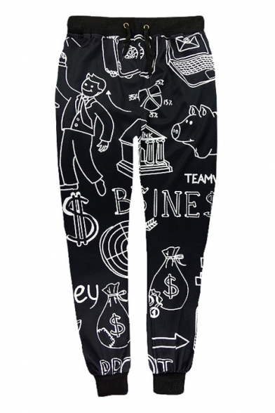 Sketch Cartoon Printed Drawstring Waist Casual Sports Pants