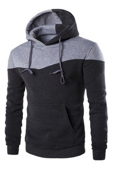 Unisex Drawstring Hooded Long Sleeve Color Block Hoodie Sweatshirt