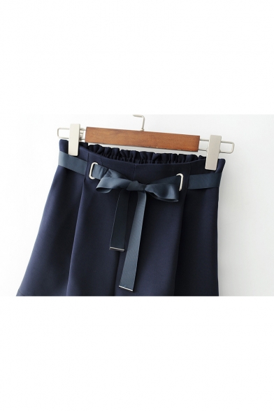 Fashion Women's Elastic Belt High Waist Plain Culottes Shorts
