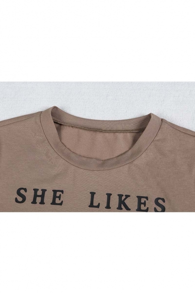 Funny Letter Printed Short Sleeve Round Neck Cropped Tee