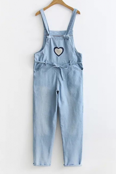 Lovely Sweetheart Printed Fashion Denim Overalls Pants with Pockets