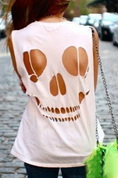 New Fashion Cutout Skull Pattern Sleeveless Plain Tank