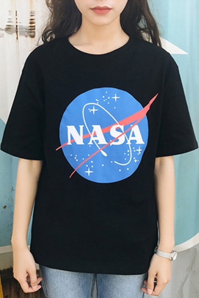 Fashion NASA Graphic Printed Tee with Short Sleeve Round Neck