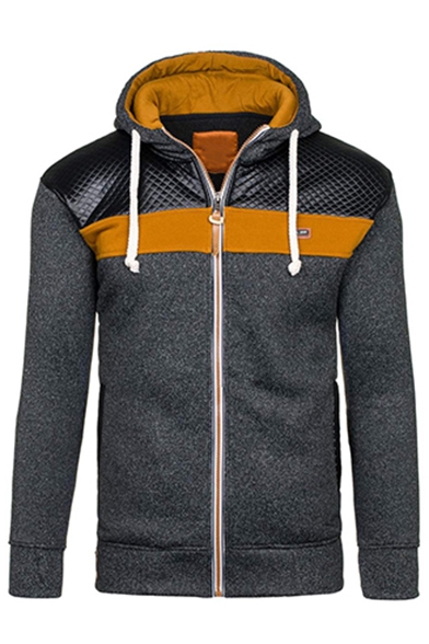Unisex Fashion Drawstring Hooded Zipper Placket Long Sleeve Zip Up Sweatshirt