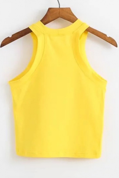 Hot Fashion Letter Pattern Round Neck Sleeveless Cropped Tank Tee