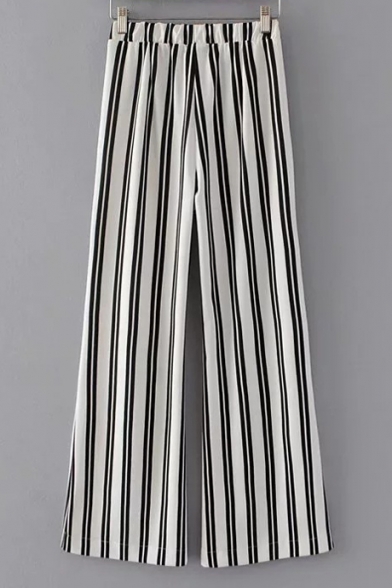 Summer's New Arrival Elastic Waist Striped Printed Loose Wide Legs Pants