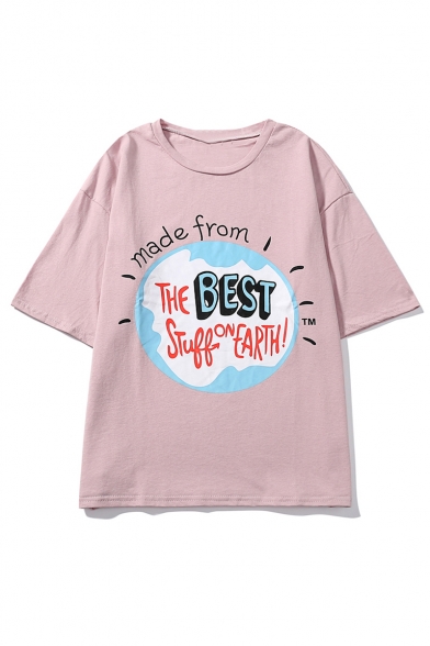Casual Loose Simple Letter Printed Short Sleeve Round Neck Pullover T-Shirt