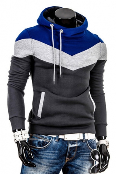 Fashion Color Block Long Sleeve Casual Fitted Pullover Hoodie