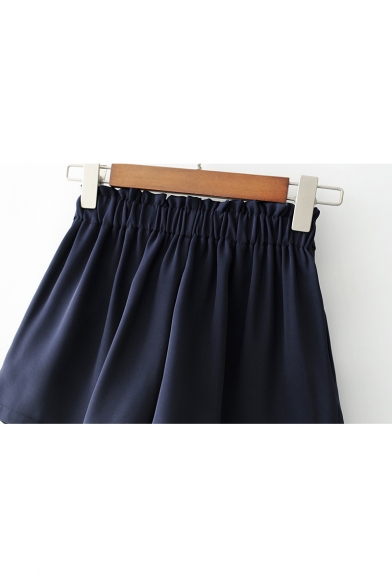 Fashion Women's Elastic Belt High Waist Plain Culottes Shorts