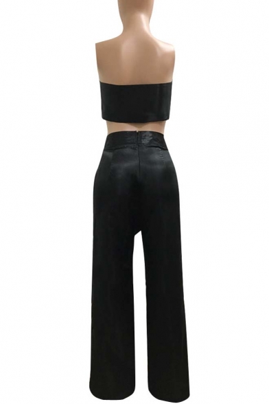 New Fashion Sexy Plain Bandeau Cropped Top with Loose Pants