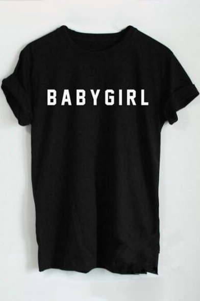 Simple BABY GIRL Letter Printed Short Sleeve Round Neck Tee