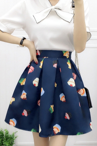 Summer's Lovely Cake Printed High Rise Mini A-Line Flared Skirt