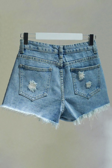 New Stylish Floral Embroidered Ripped Raw Edge Denim Hot Pants