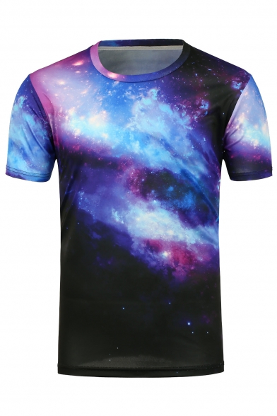 Fashion Couple Galaxy 3D Printed Short Sleeve Round Neck Tee