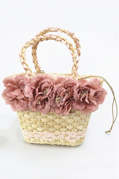 Summer's New Fashion Floral Embellished Holiday Straw Shoulder Bag
