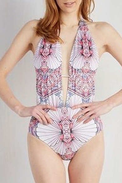 Women's Floral Printed Halter One-Piece Swimwear