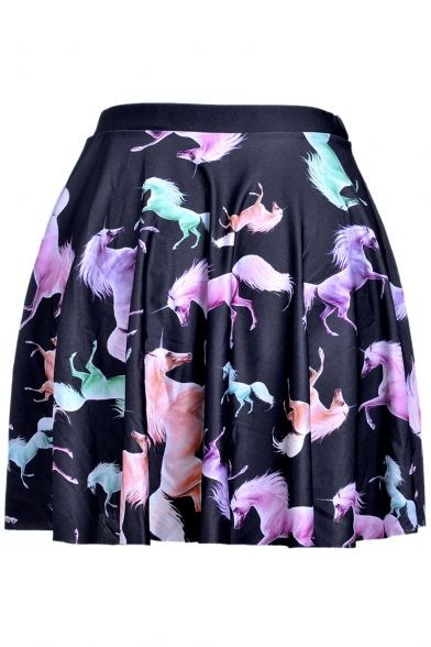 High Rise Unicorns Printed A-Line Mini Pleated Skater Skirt