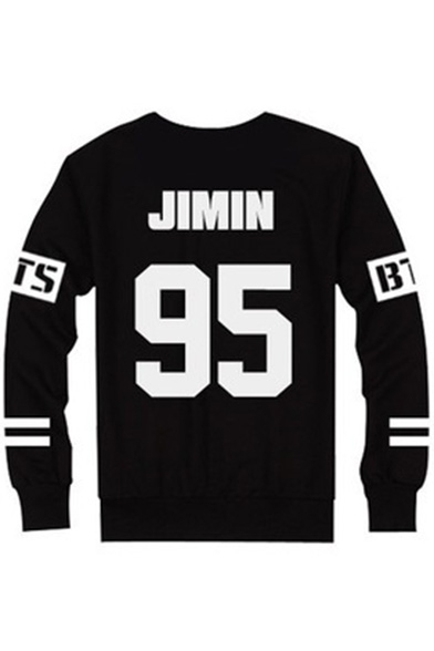 Unisex Letter Number Printed Long Sleeve Round Neck Pullover Sweatshirt