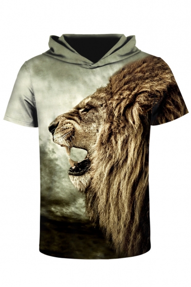 Fashion Lion 3D Printed Short Sleeve Hooded Tee