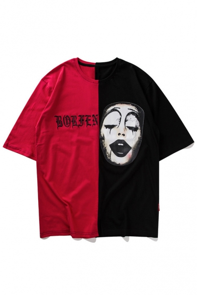 Funny Clown Printed Fashion Color Block Round Neck Loose Unisex T-Shirt