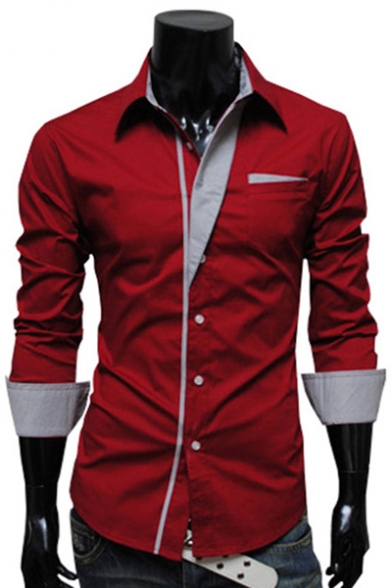 Lapel Collar Long Sleeve Basic Fitted Buttons Down Plain Shirt