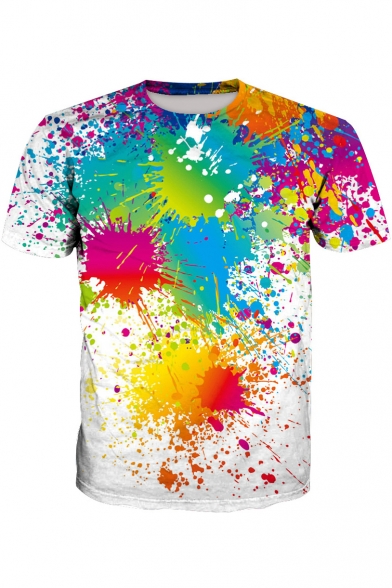 New Arrival 3D Splash-Ink Printed Casual Round Neck Short Sleeve Pullover T-Shirt