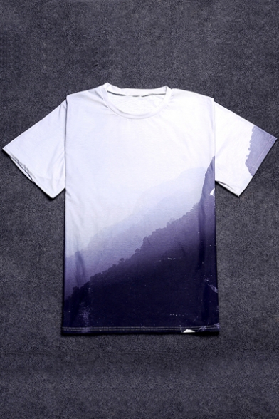 New Arrival Landscape Pattern Short Sleeve Round Neck Pullover T-Shirt