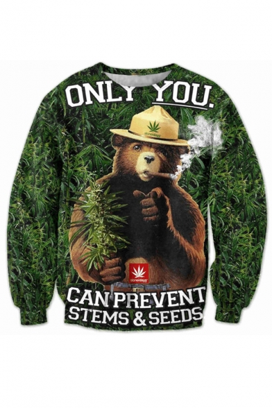 3D Jungle Bear Pattern Round Neck Long Sleeve Pullover Sweatshirt