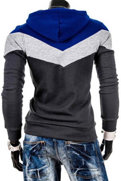 Fashion Color Block Long Sleeve Casual Fitted Pullover Hoodie