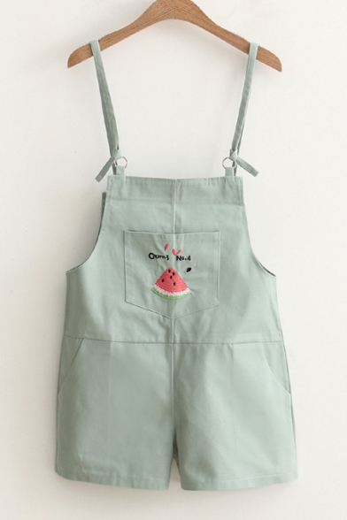 Letter Watermelon Embroidered Straps Hot Fashion Overalls with Pockets