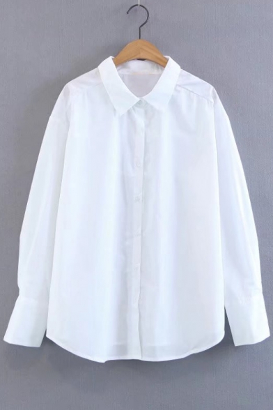 Lapel Collar Long Sleeve Simple Plain Buttons Down Casual Shirt