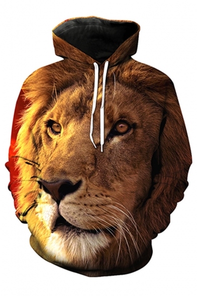 New Arrival 3D Lion Printed Long Sleeve Hoodie with Pockets