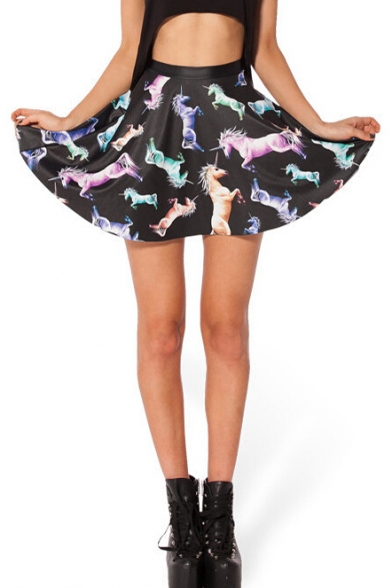High Rise Unicorns Printed A-Line Mini Pleated Skater Skirt