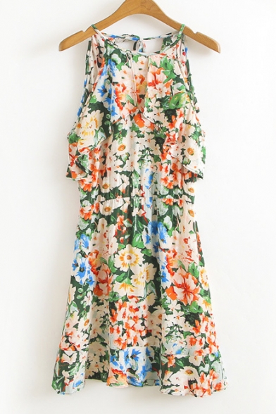 New Fashion Chic Floral Pattern Sleeveless Holiday Mini Slip Dress