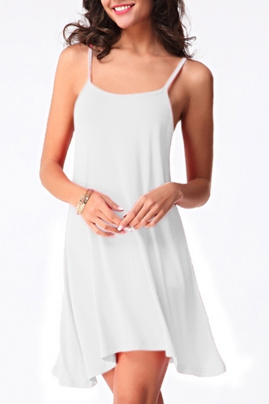 Summer's Basic Plain Spaghetti Straps Chic Sexy Mini Slip Dress