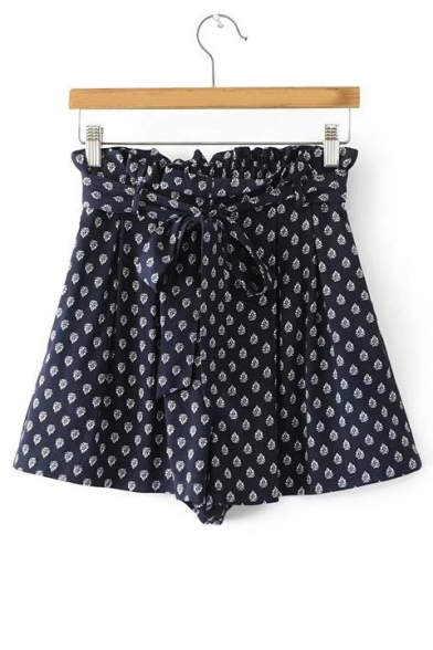 Summer Daisy Floral Printed Elastic High Waist Culottes Shorts