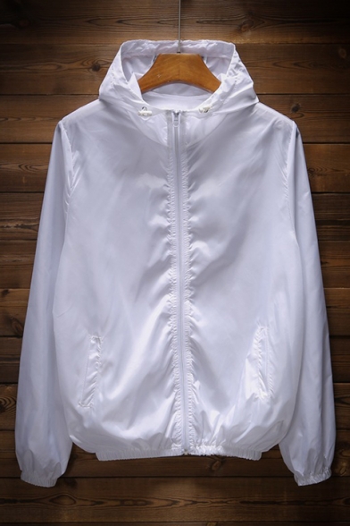 Basic Simple Plain Long Sleeve Hooded Casual Zip Up Sun Coat for Couple